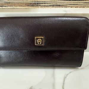 Etienne Aigner burgundy Leather Wallet with Gold Logo
